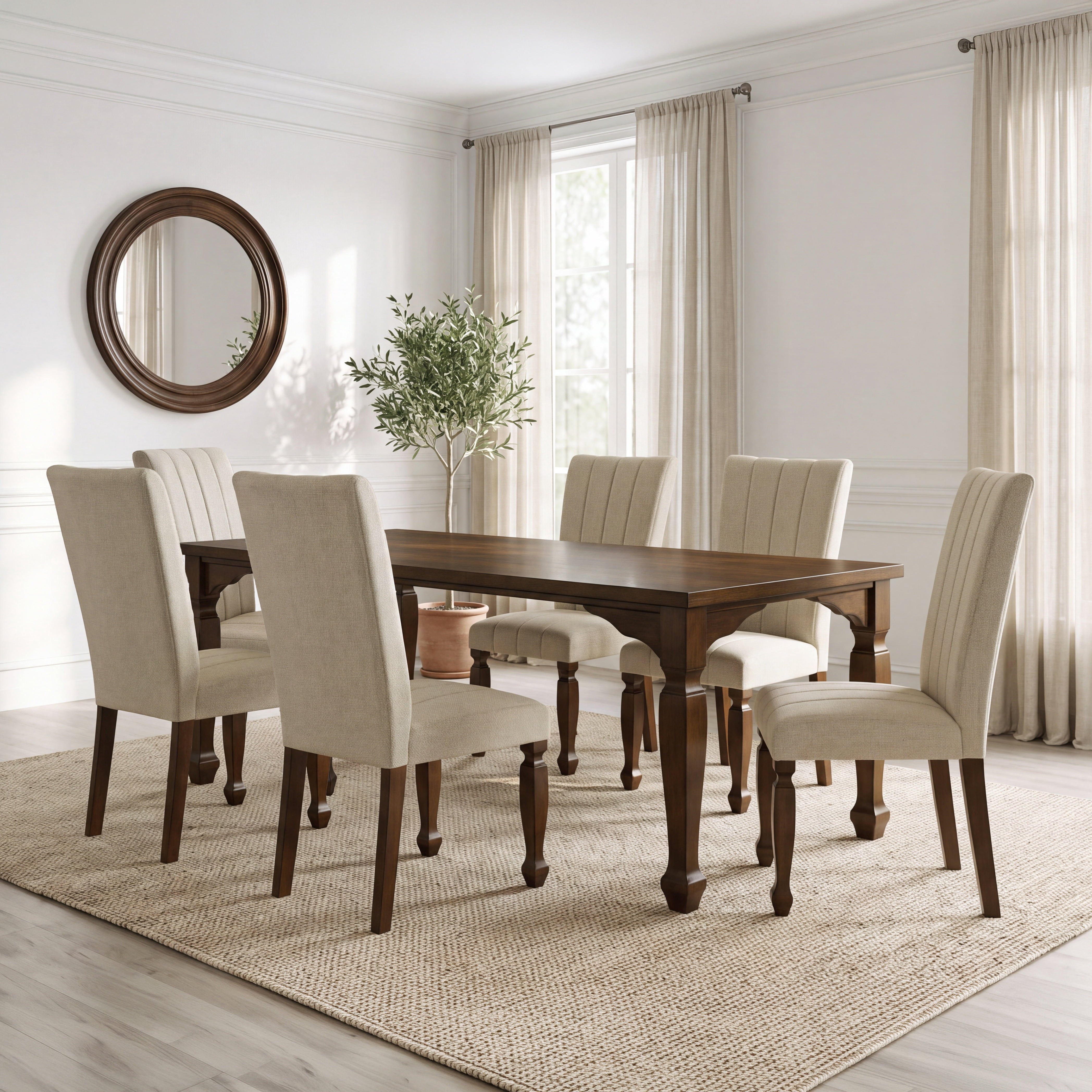 Roundhill Furniture Rowan 7-Piece Dining Set, 72-inch Dining Table with 6 Chairs, Walnut Finish