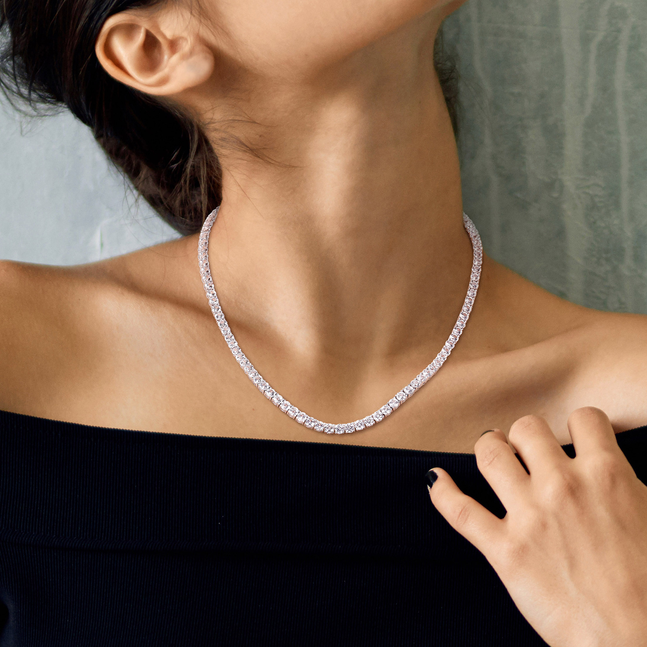 Everly Women's Created Sapphire Sterling Silver Tennis Necklace