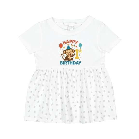 Inktastic Happy 1st Birthday Monkey Party Theme Girls Baby Dress