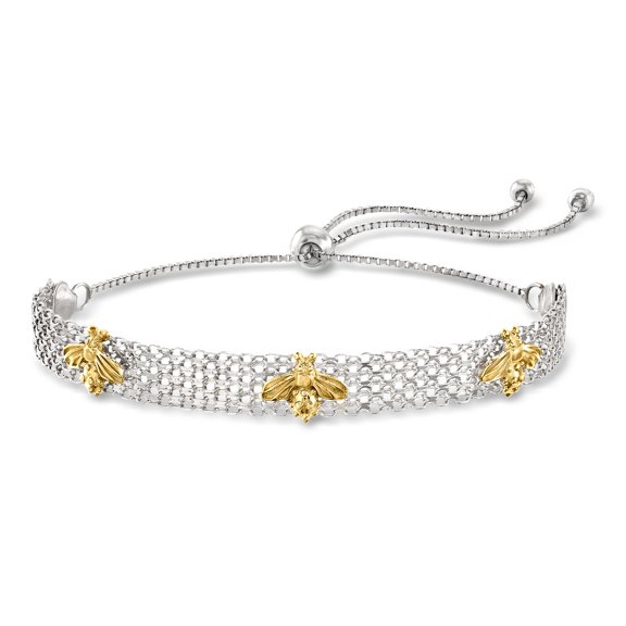 Ross-Simons Two-Tone Sterling Silver Bumblebee Bolo Bracelet, Women's, Adult