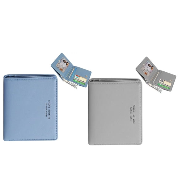 SeekLGT Small Leather Wallet for Women Blue Slim Bifold Credit Card Holder with Zipper Pocket Compact Ladies Purse Fashion Handbag