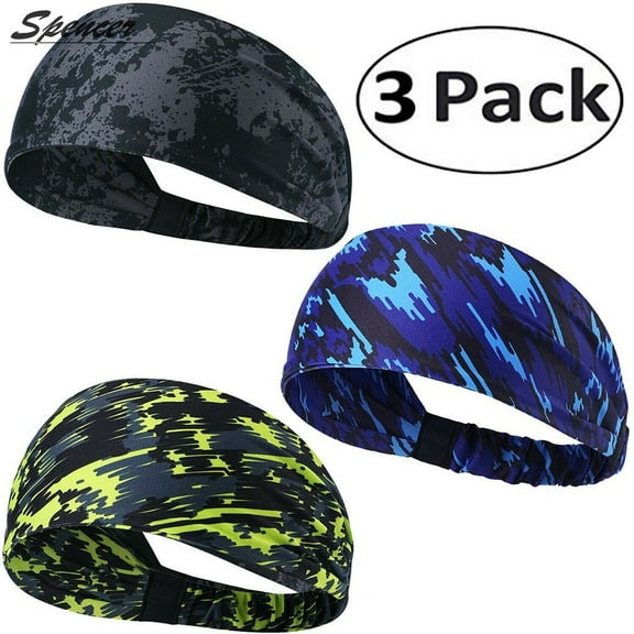 Spencer 3 Pack Men Women Sports Sweatband Elastic Wicking Non Slip Headbands for Running Yoga Travel Fitness Headscarf "#A"