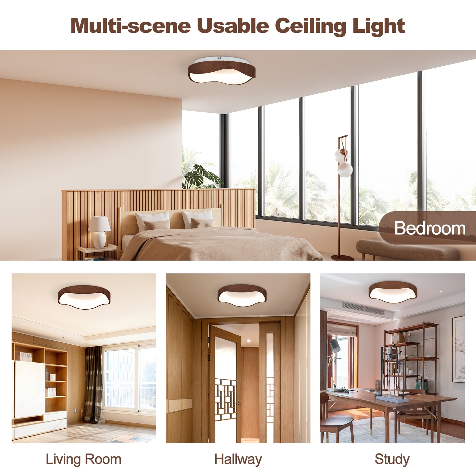 Giantex Round LED Flush Mount Ceiling Light, Ceiling Lamp w/Metal Frame, Brown