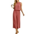 thumbnail image 3 of Cueply Women's Summer 2 Piece Outfits Lounge Sets Sleeveless Crop Top Wide Leg Cropped Pants with Pockets, 3 of 7