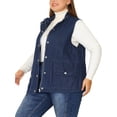thumbnail image 4 of MODA NOVA Juniors Plus Size Sleeveless Drawstring Button Zip Denim Vest Dark Blue 1X, 4 of 6