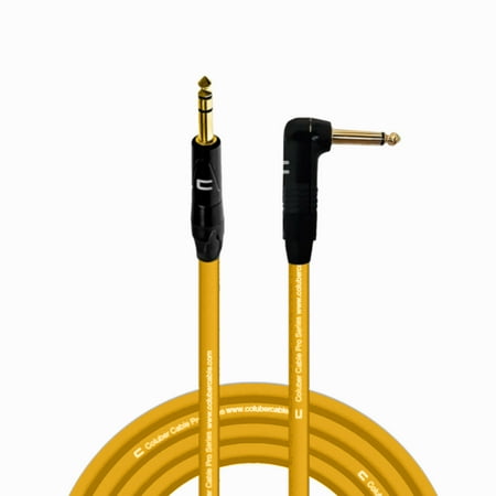 1/4" TRS Male to Right Angle 1/4" TS - 20 Feet - Yellow - Pro 3-Pin Microphone Connector for Powered Speakers, Audio Interface or Mixer for Live Performance & Recording