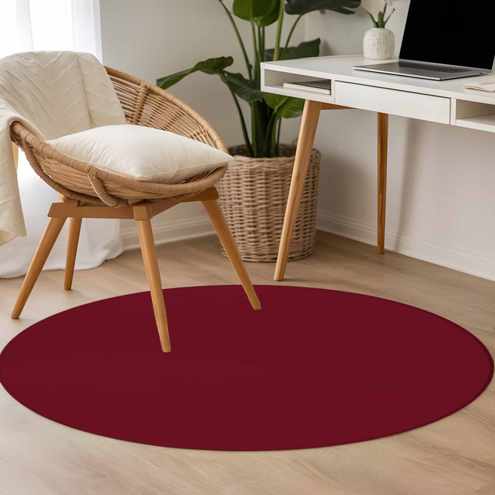 Round Area Rug 4ft,Wine Red Dark Maroon Washable Carpet Non-Slip Runner Accent Rugs Indoor Floor Mat for Bedroom Living Room Decor,Burgundy Red