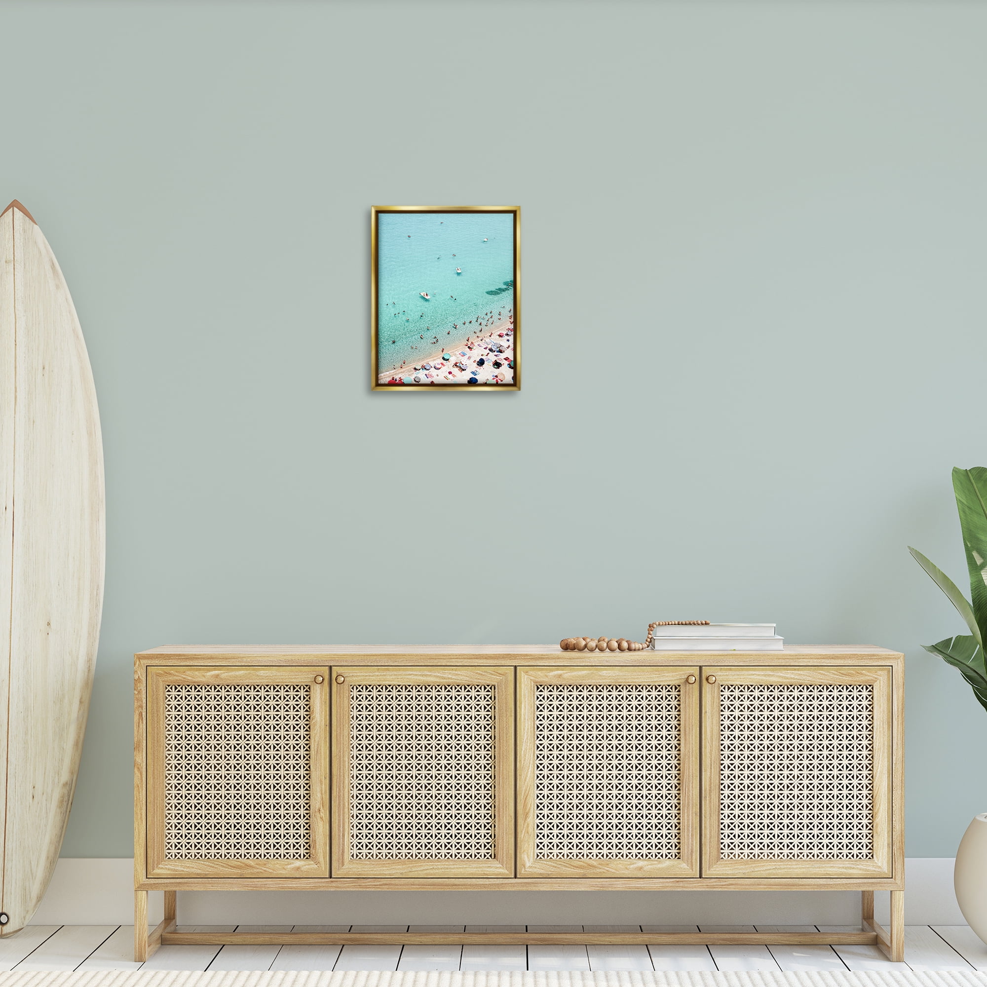 Stupell Industries Busy Beach View Nautical & Beach Photography Gold Floater Framed Canvas Art Print Wall Art, 17 x 21