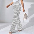 thumbnail image 4 of Women's Plaid Flare Pants Elastic High Waisted Bell Bottom Old Money Trousers Business Casual Pants White M, 4 of 5