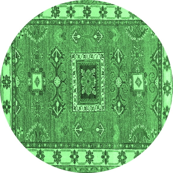 Ahgly Company Indoor Round Geometric Emerald Green Traditional Area Rugs, 3' Round