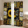 thumbnail image 4 of Manfei Rustic Sunflower Curtains and Drapes (52x84), Black Yellow Curtains Pack of 2, Floral Patchwork Black Out Curtains, Window Curtains Room Decor, 4 of 6