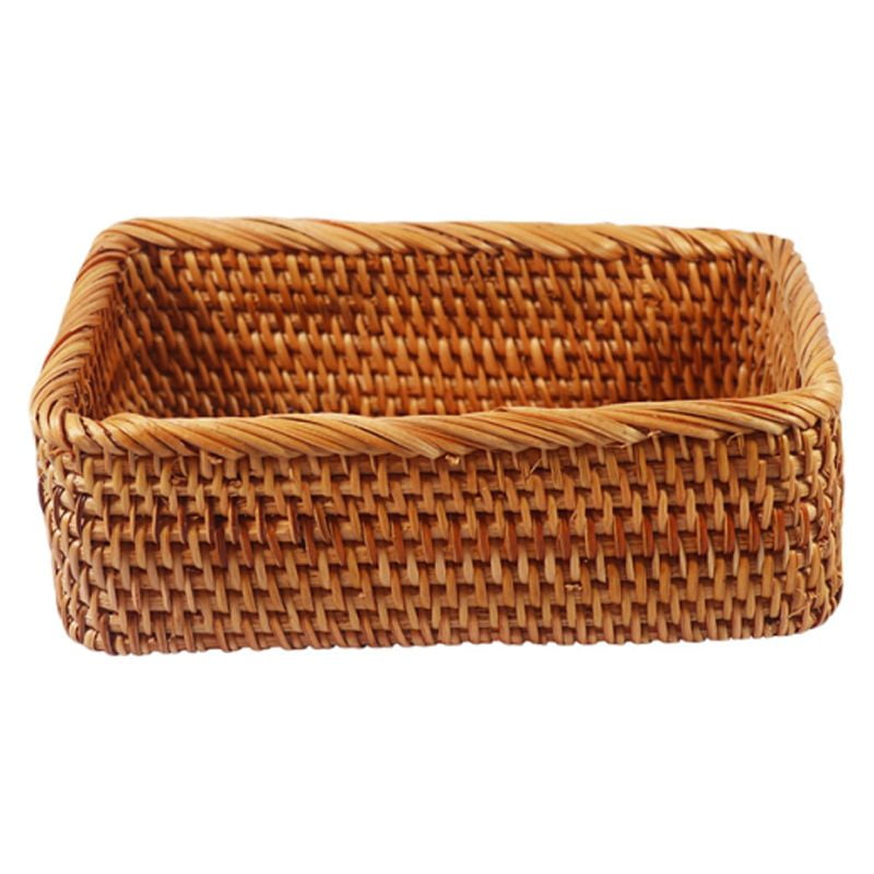 1 Pack Rectangular Rattan Storage Baskets, Bulk Shallow Wicker Baskets for Decor, Handmade Woven