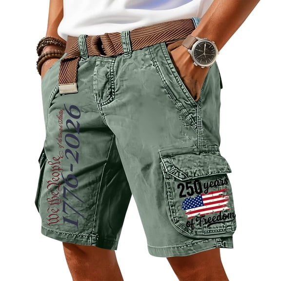 IYYVV 250 Anniversary USA Shorts for Men Cargo Shorts American Flag Patriotic 4th of July Short Independence Day Slacks Army Green M