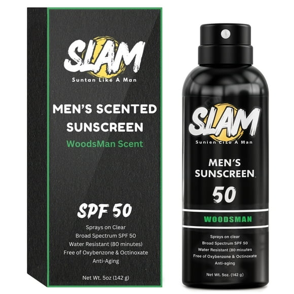 Spray de protección solar Slam WoodsMan para hombre SPF 50 para rostro y cuerpo