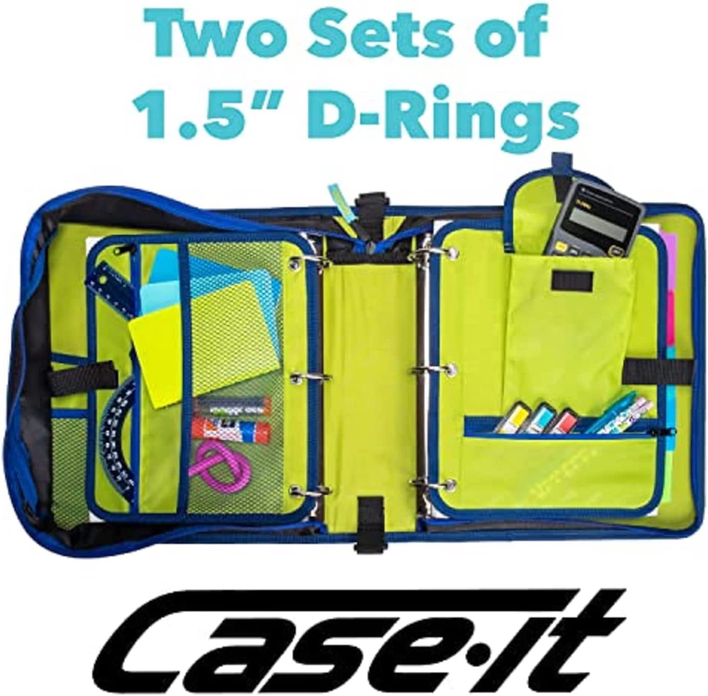 Case-it The Dual 2-in-1 Zipper Binder - Two 1.5 Inch D-Rings - Includes Pencil Pouch - Multiple Pockets - 600 Sheet Capacity - Comes with Shoulder Strap - Monster Design Dual-101-ME