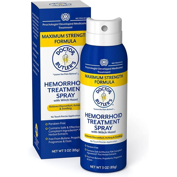 Doctor Butler's Hemorrhoid Spray with Witch Hazel and Aloe Vera for Pain Relief (3oz)