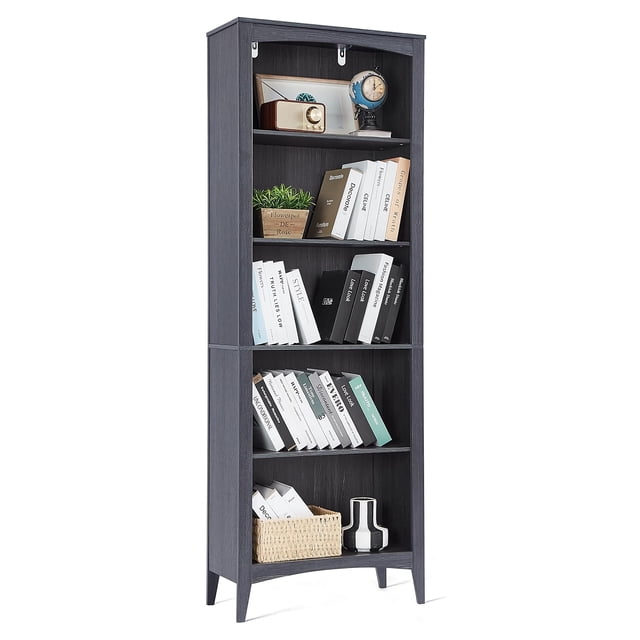 Bibliothèque en Bois à 5 Niveaux, 167 cm H Étagère Ouverte avec Étagères de Rangement pour Maison, Chambre, Bureau - BK002 Noir