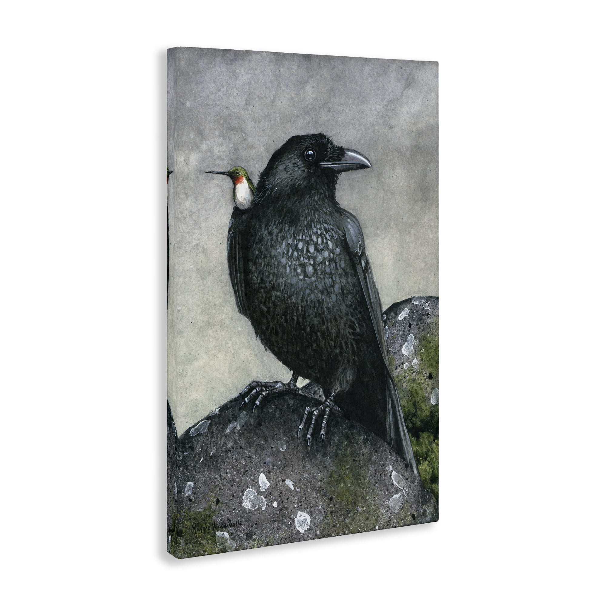 Stupell Industries Crow & Hummingbird Perched Animals & Insects Painting Gallery Wrapped Canvas Art Print Wall Art, 20 x 30