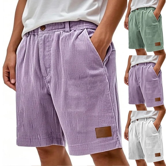 Men's Vertical Stripe Corduroy Shorts with Elastic Waist and Relaxed Fit Featuring Soft Breathable Fabric for Casual Outings Weekend Brunch Daily Errands Green XXL