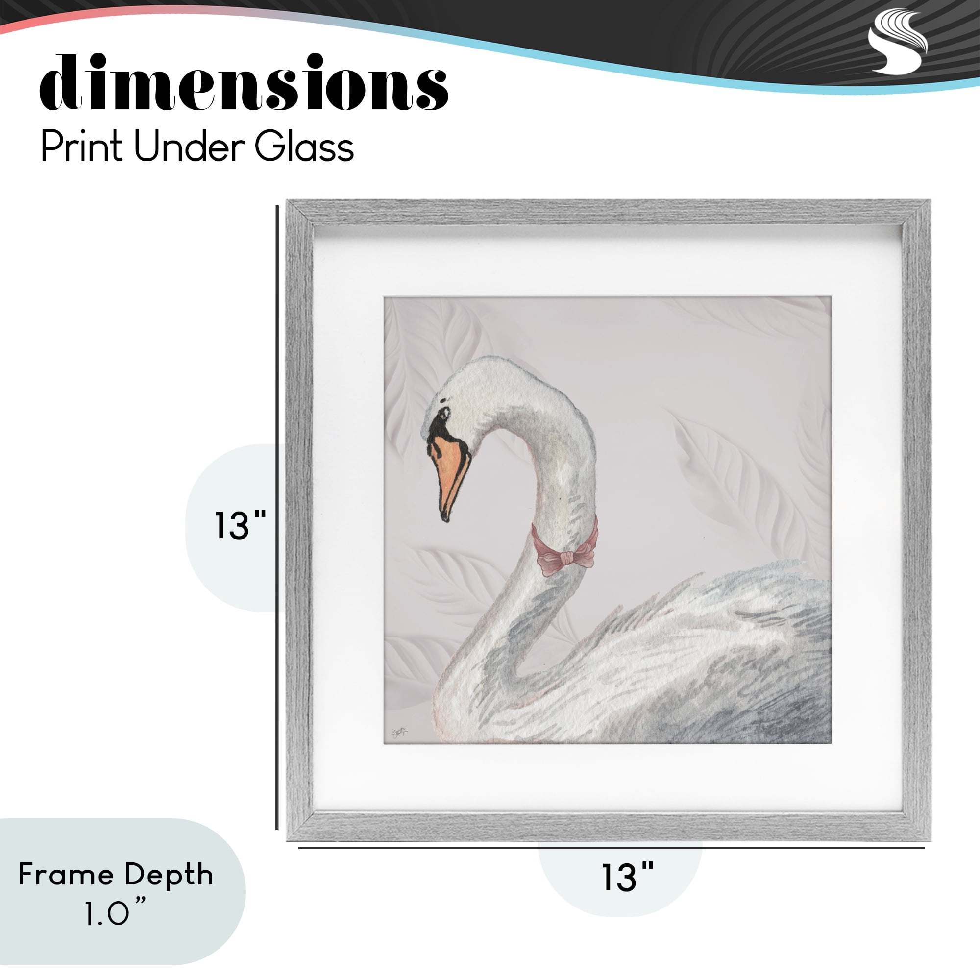 Stupell Industries Soft Classic Swan & Bow Gray Framed Print Under Glass, design by Elizabeth Medley