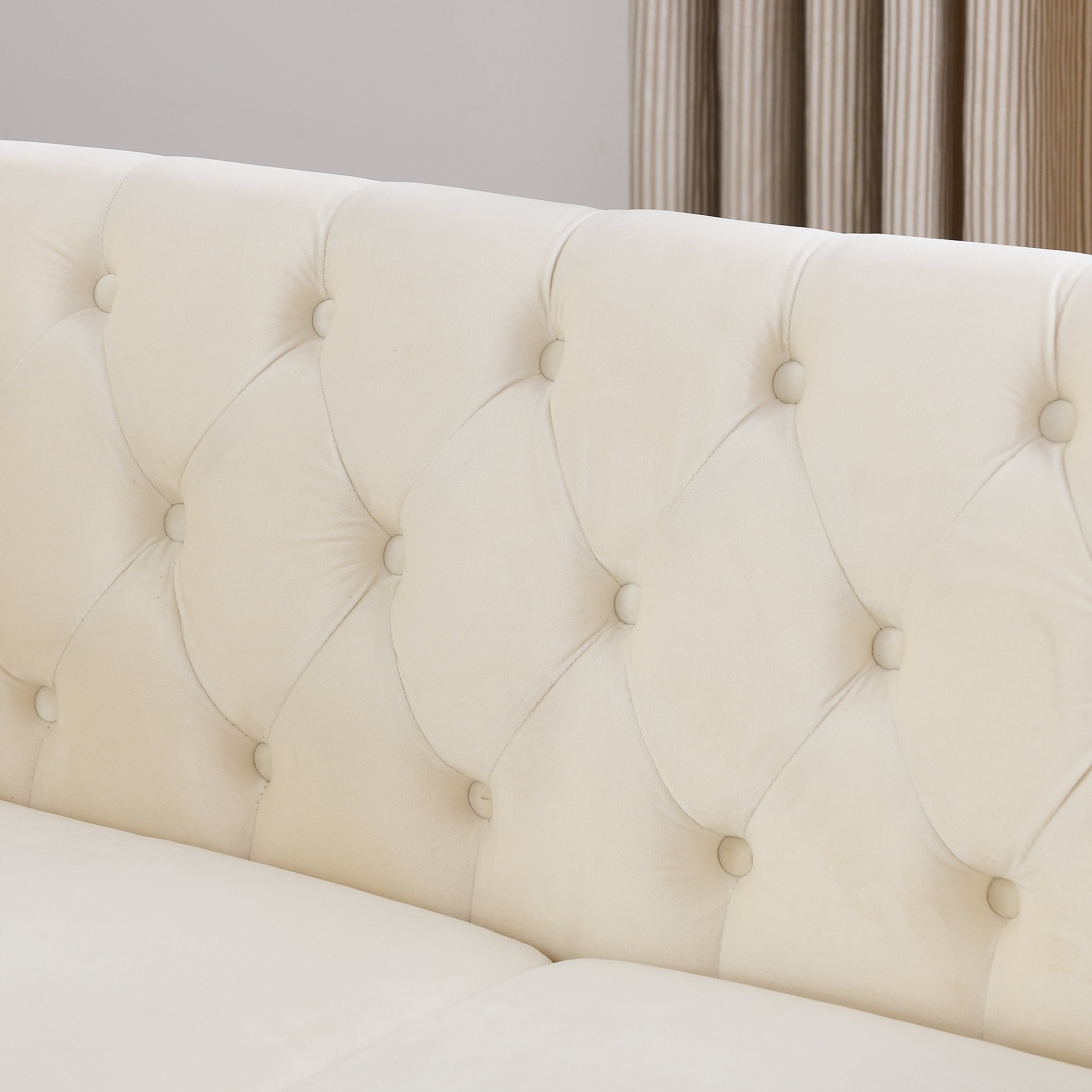 Newest 58.8" Chesterfield Loveseat for Bay Window & Dressing Room, Tufted Velvet Sofa with Nailhead Trim, Beige