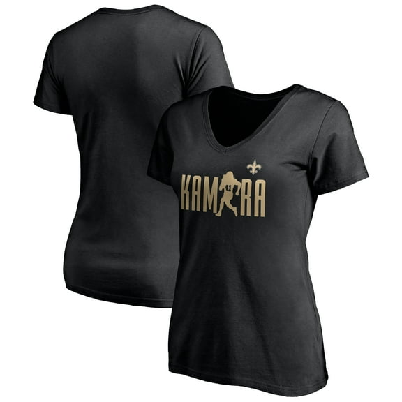 Women's Alvin Kamara Black New Orleans Saints Checkdown V-Neck T-Shirt