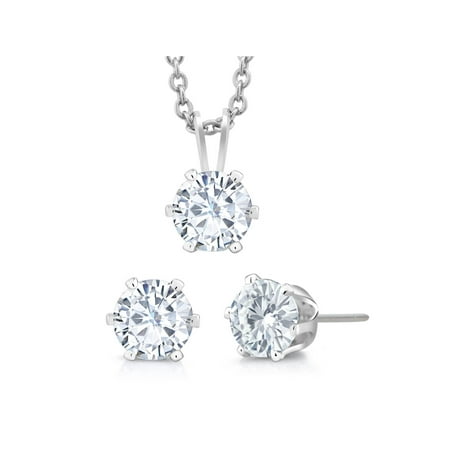 - 3-Piece Set: 3 Carat Total Weight White Cubic Zirconia Necklace & Earrings Set