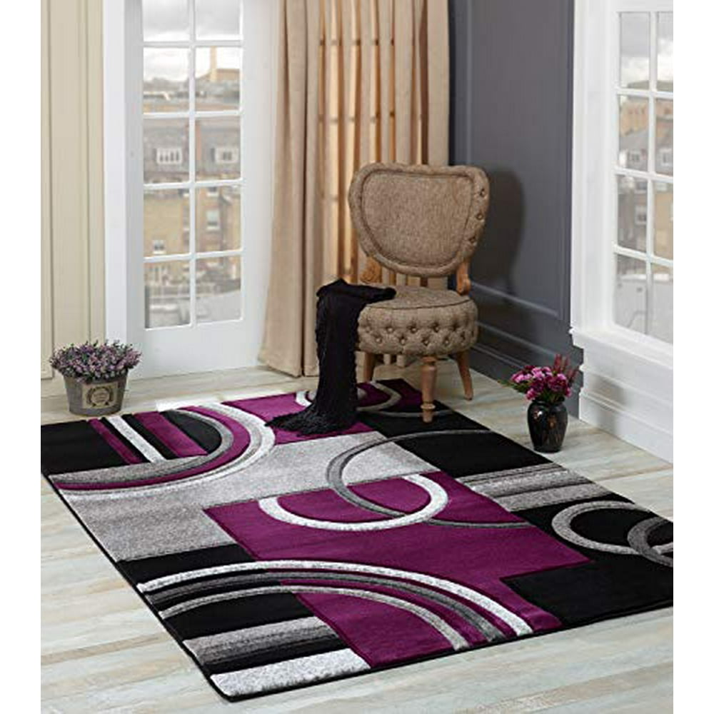 GLORY RUGS Area Rug Modern 2x7 Purple Soft Hand Carved Contemporary