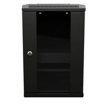 NavePoint 9U 10 Inch Network Server Cabinet, 15.75 inch Deep, Glass Door, Black, Wall Mountable, 2 x Shelves, 1 x Blank Panel