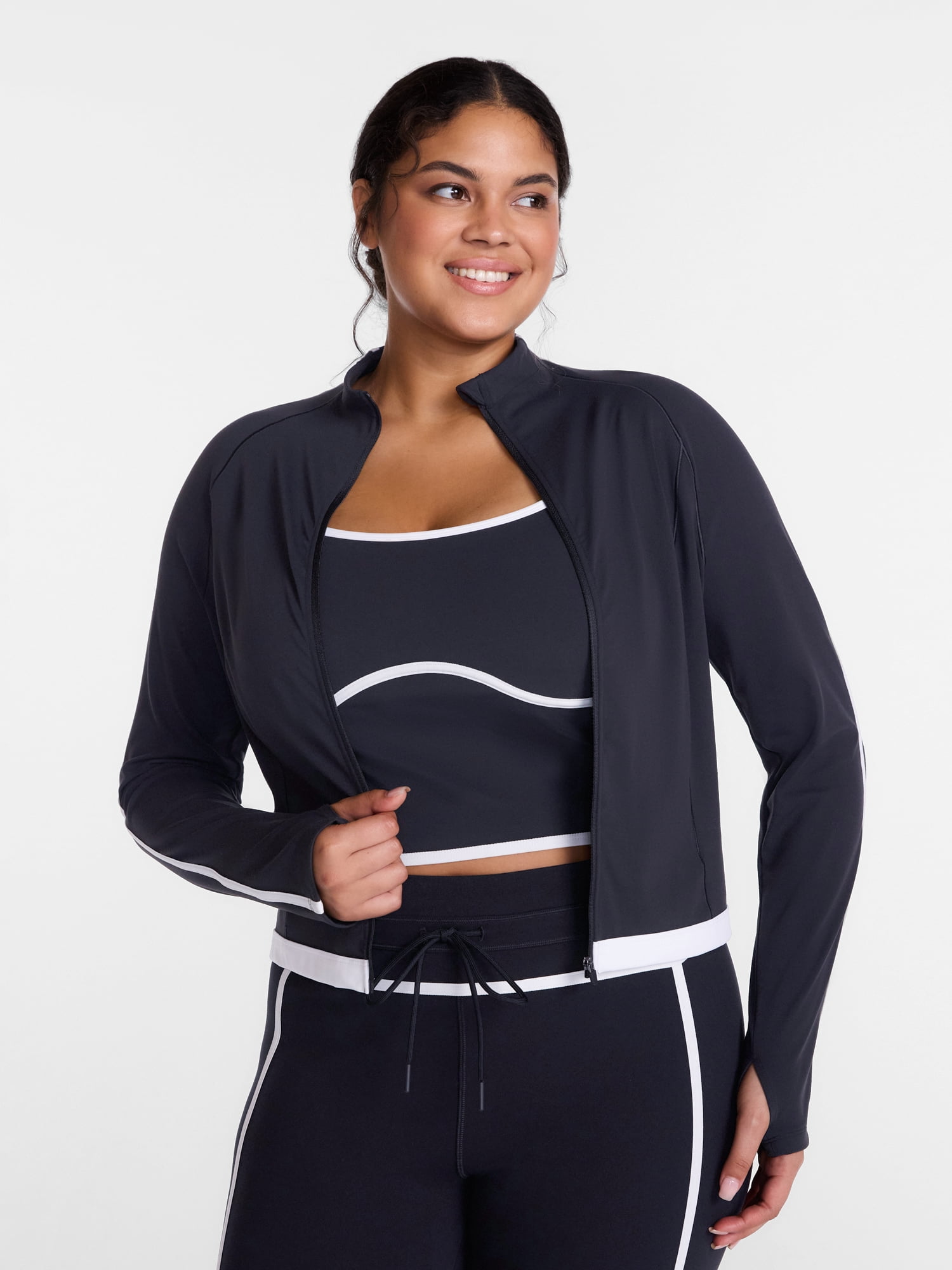 Avia Women's and Women's Plus SoftSculpt Tipped Cropped Active Jacket, Sizes XS-4X