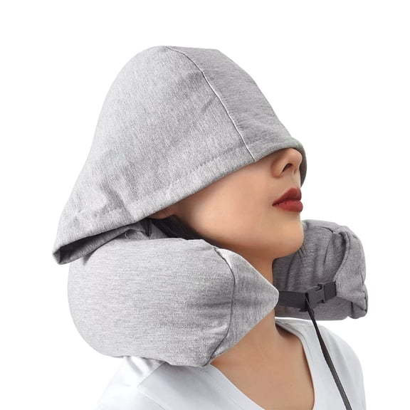 Travel Neck Pillow for Airplane Memory Foam Hooded Neck Travel Pillow 3 in 1 Travel Pillow for Head Neck Waist Support Soft Removable