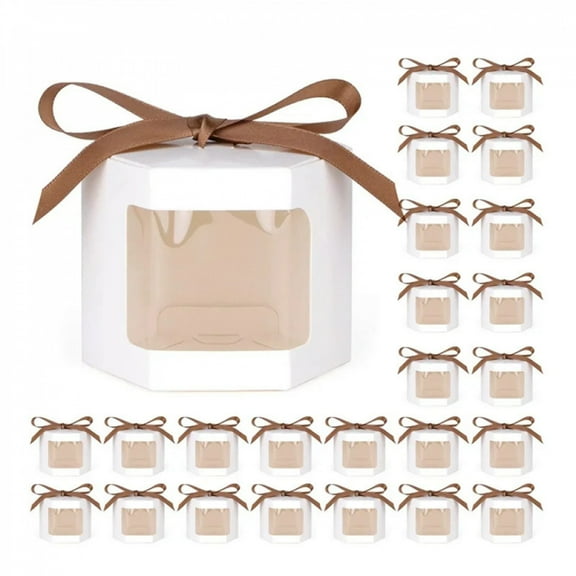 10Pcs Kraft Paper Open Window Gift Box Baking Dessert Wedding Favor Candy Packaging Box With Ribbon Birthday Party Decoration