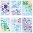thumbnail image 1 of 6 plantillas de flores de 11,7 x 8,3 pulgadas, de plástico, para dibujar y pintar pájaros, con estampado de flores, mariposas y pájaros cantores., 1 of 6