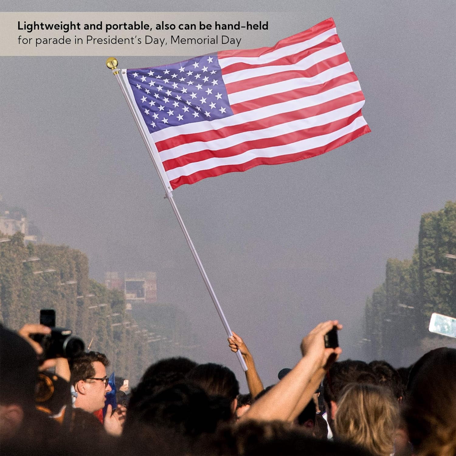 Yescom 8FT Telescoping Indoor Flag Pole Kit Aluminum Sliver Pole Ball Topper with 3x5Ft US Flag & Base Stand 2 Pack