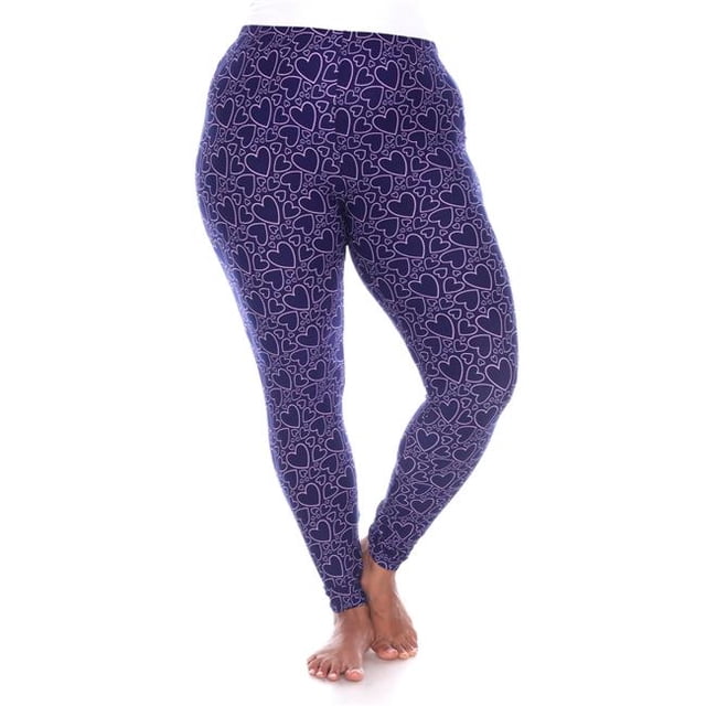 Plus Size Super Soft Midi-Rise Printed Leggings for Womens, Blue & Pink