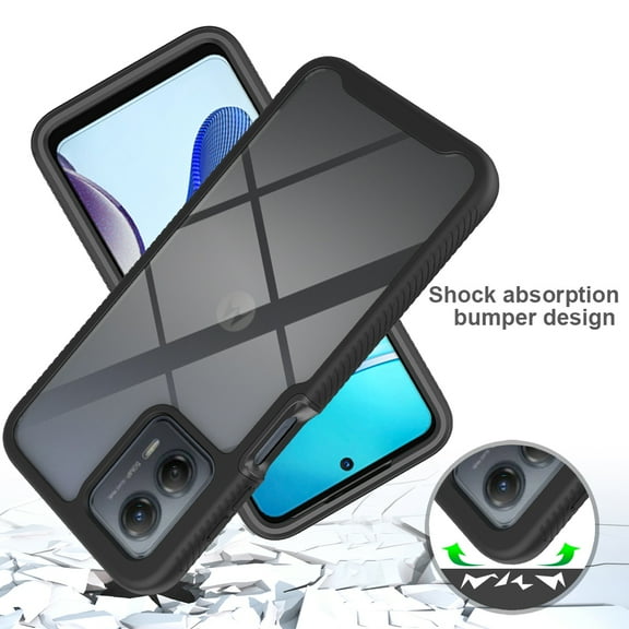 For Motorola Moto G 5G 2023 Hybrid Clear Shockproof Dual Layer Protection Hard Rugged PC TPU Bumper Frame Back Case Cover fit Moto G 5G (2023) - Clear Black