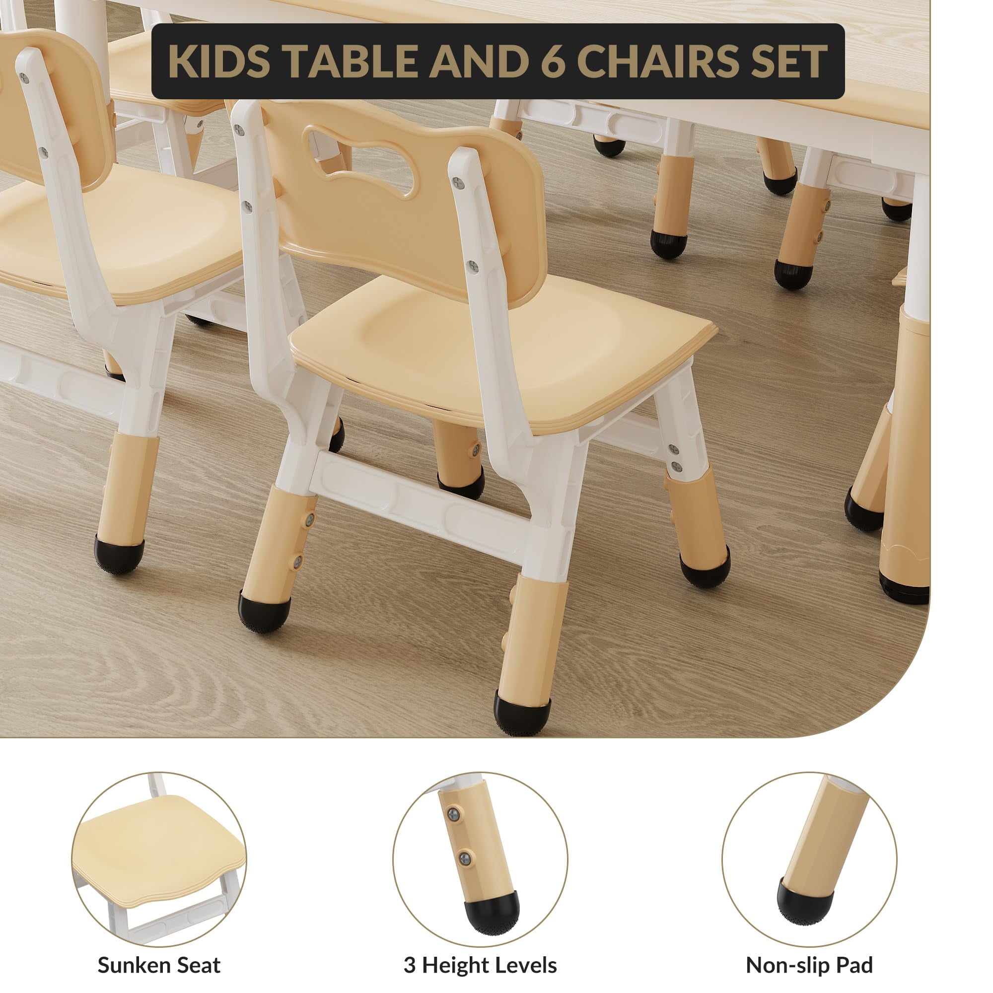 Accreate Kids Table & 6 Chairs Set with Storage Box - Height Adjustable Toddler Table for Ages 2-10, Graffiti Desktop, Non-Slip Legs - Ideal for Daycare, Classroom & Home Activities