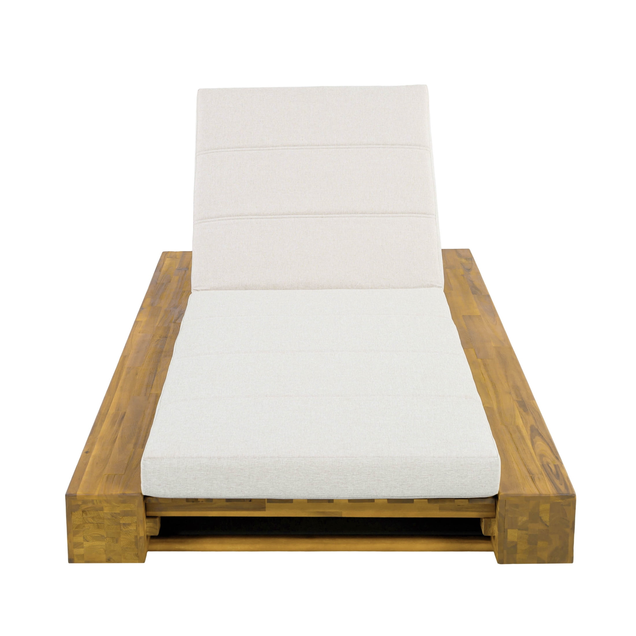 Christopher Knight Home Outdoor Acacia Wood Chaise Lounge with Cushion, Adjustable Backrest, Teak + Beige