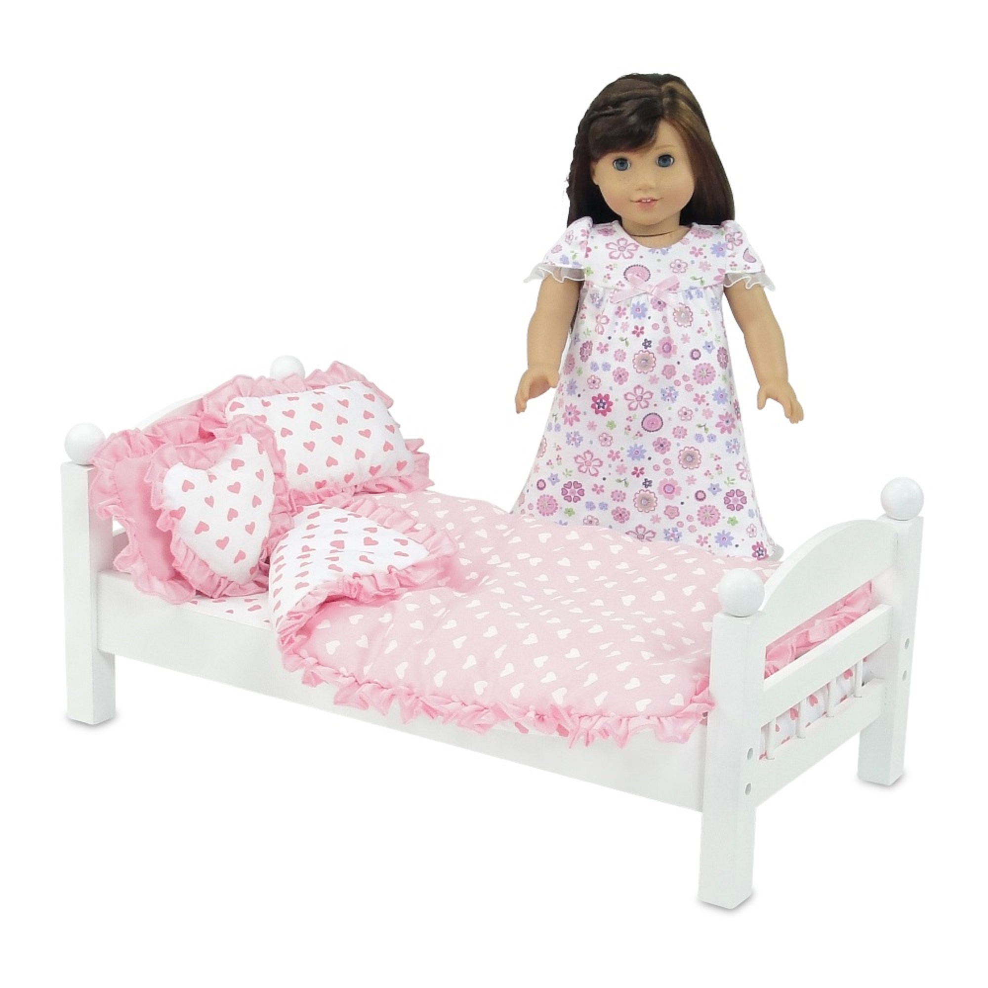 Emily Rose 18 Inch Doll Accessories | Reversible Pink Ruffled 5 Piece Doll Bedding Set | Fits 18" Doll Beds - image 2 of 7