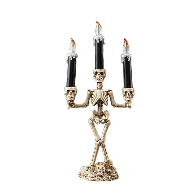 MesaSe Candlestick Eye-catching Skeleton Shape Electronic Spooky Triple Halloween LED Candle Light for Party