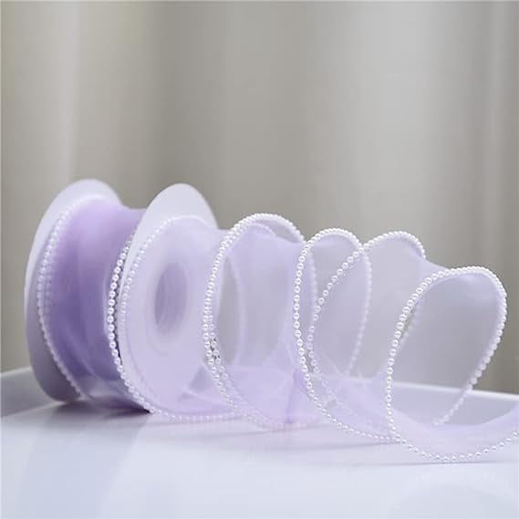 Nvzi 40mm Width Pearl Edge Silk Organza Ribbon Lace Material Ribbon for Hair Ornament Sewing Fabric Clothing Decor Handmade Supplies (Color : Light purple, Size : Length 4.5m)