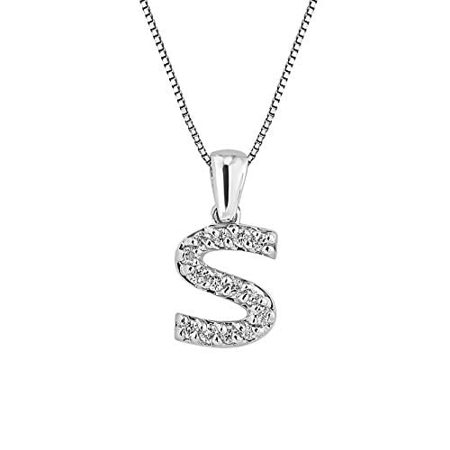 14k White Gold Letter S Diamond Initial 