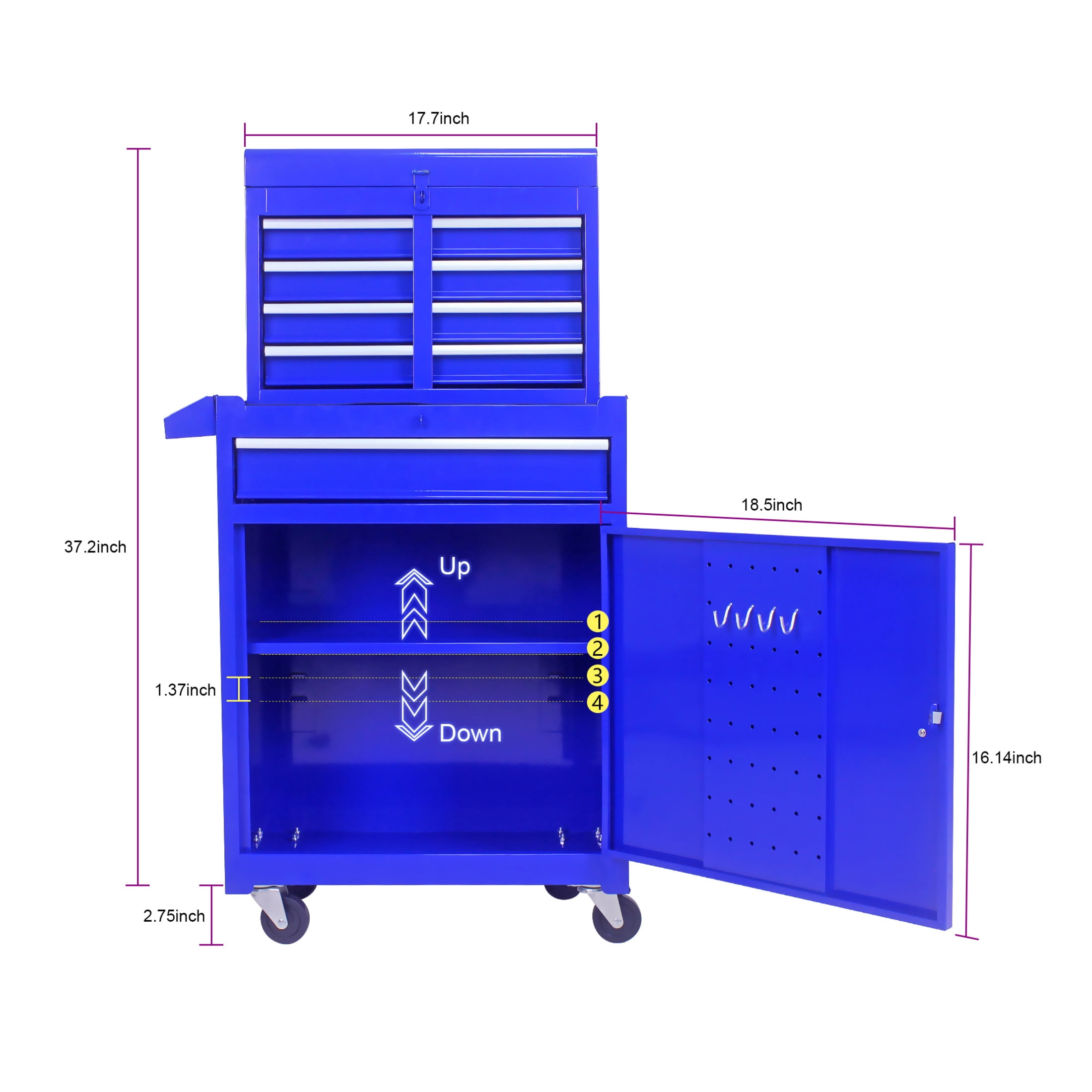 Noble House Rolling Tool Chest, 5-Drawer Metal Storage Box Organizer with Detachable Top & Adjustable Shelf, Blue