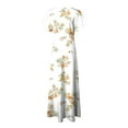 thumbnail image 6 of vigerkar Women's Flowy Chiffon Maxi Dress – Floral Print, V-Neck, Short Sleeve with Ruffled Hem & Waist Tie, Boho Beach Dress Yellow, M, 6 of 7