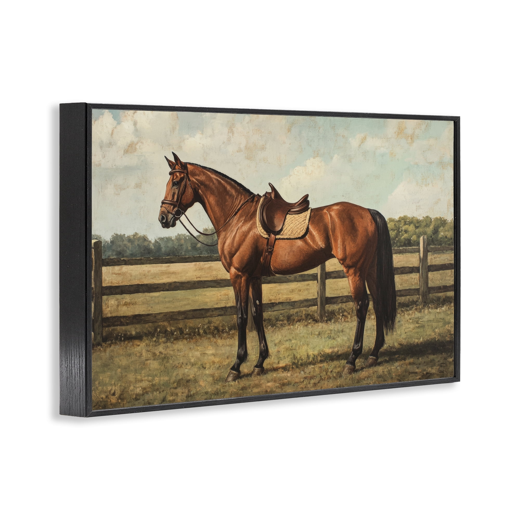 Stupell Industries Chocolate Stag Saddled in Pasture Black Framed Giclee Art, design by Petal Prints Design
