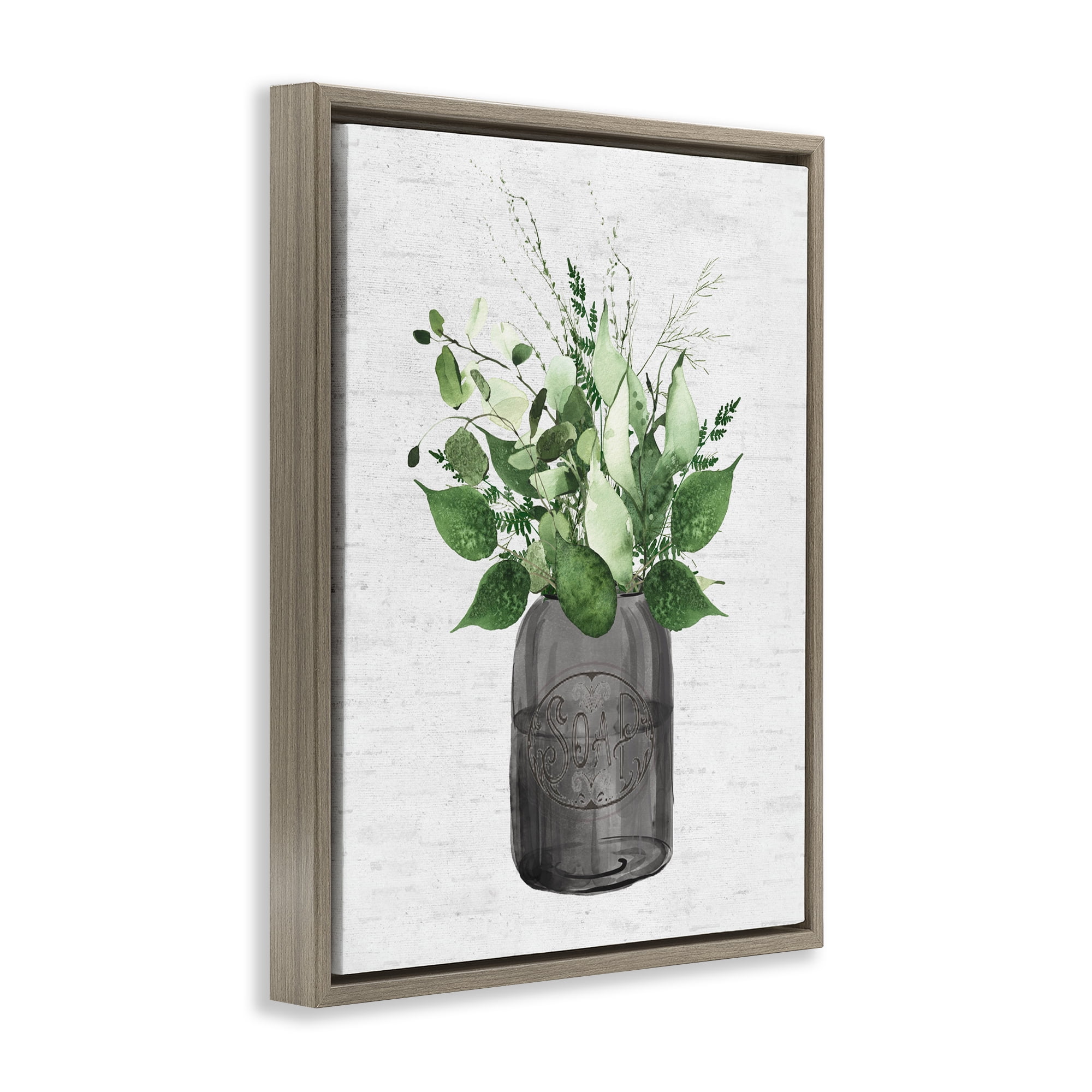 Vintage Soap Jar Herbs Brown Framed Floater Canvas Wall Art, design by Lettered and Lined