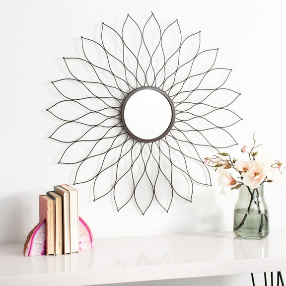 Safavieh Ravin 35 in. Floral Sunburst Round Mirror, Champagne