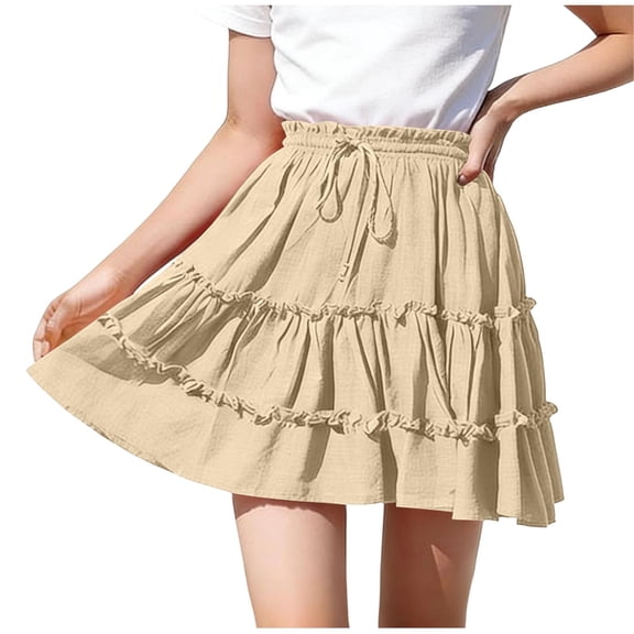 ZToonmas Girls Tiered Ruffle Mini Skirt Elastic Waist Drawstring A-Line Skirt Casual Summer Skirt for Kids and Teens 4-15 Years