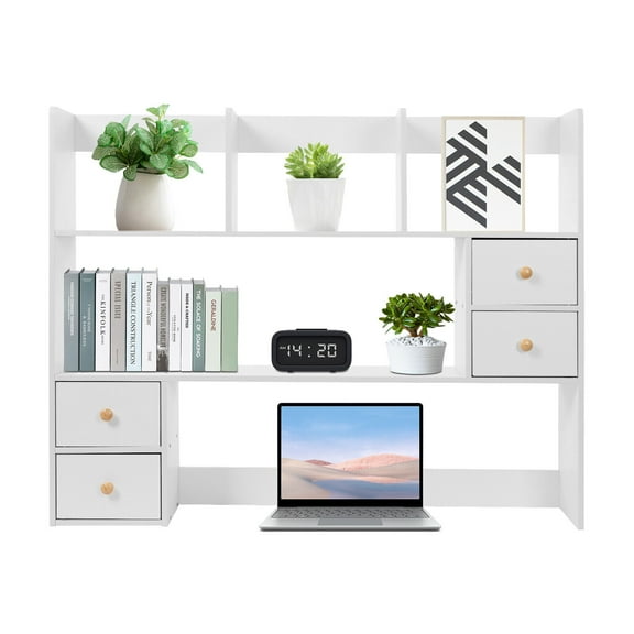 Miumaeov Desktop Organizer Office Storage Rack Open Shelf Desktop Rack Table Top Bookcase with 4x Drawers