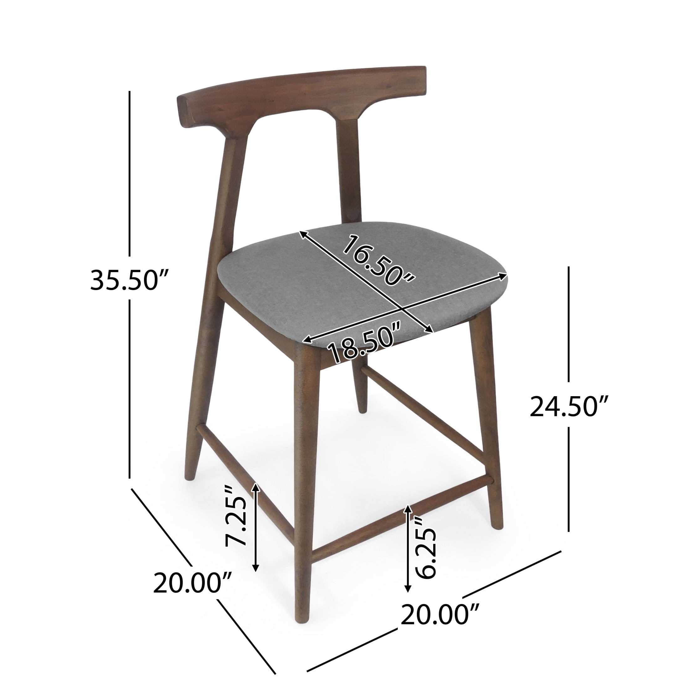 Christopher Knight Home Mid-century Armless Counter Stool Set of 2, Rubberwood Frame, Walnut+Light Gray